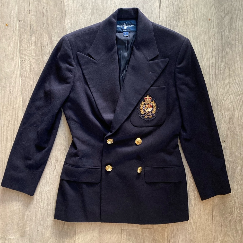 VINTAGE RALPH LAUREN NAVY CREST BLAZER SIZE 2